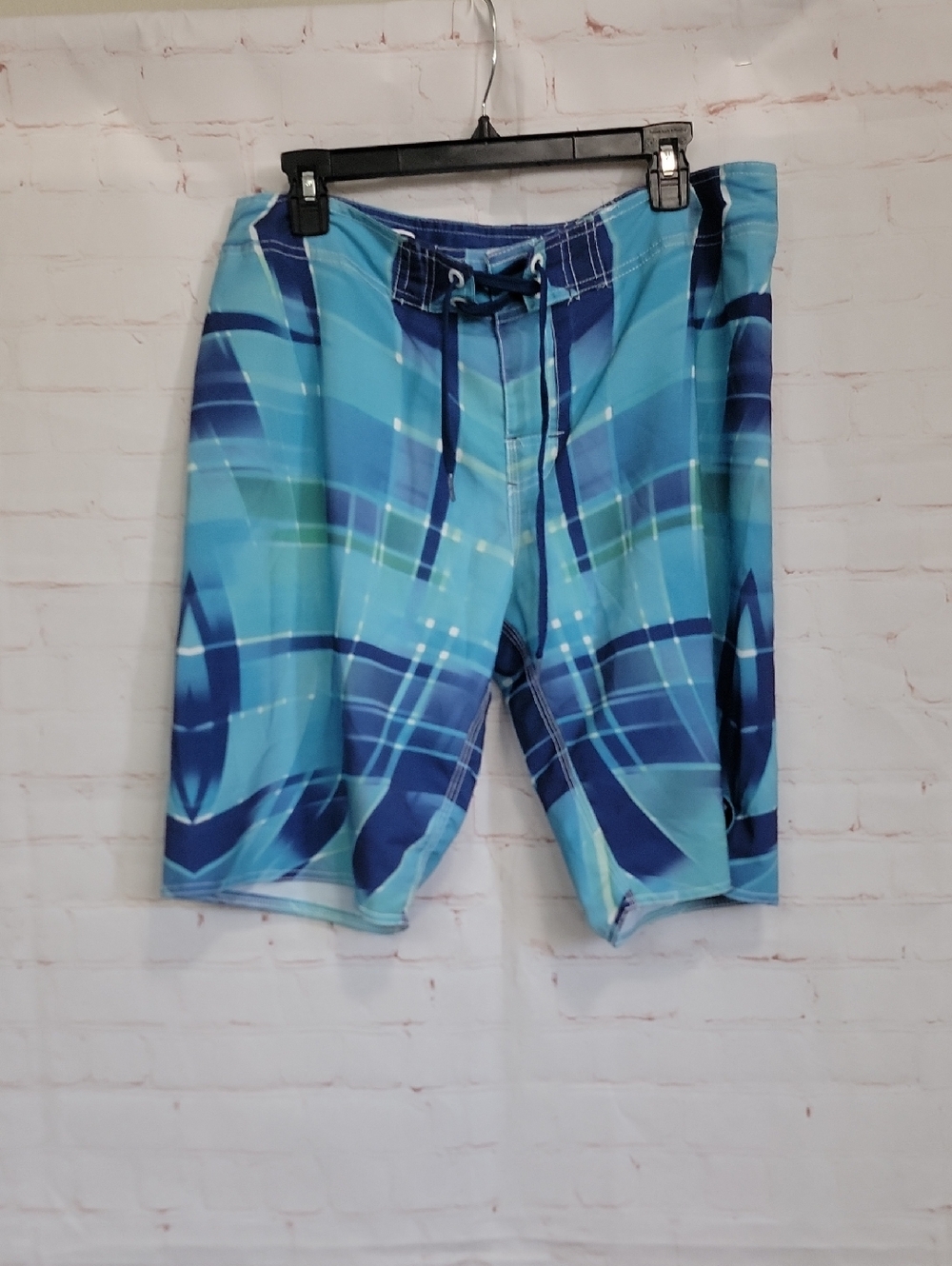 Men's Blue Plaid Swim Trunks
